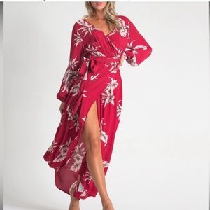 Billbong Kauai Red Floral Maxi Dress Size S